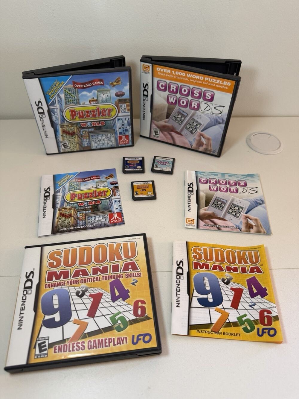Nintendo DS Lot Sudoku Mania Crosswords Puzzler World Games Manuals Inserts CIB